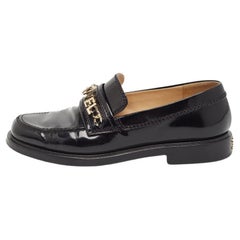 Chanel Black Leather Logo Slip On Loafers Size 36