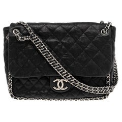 Chanel Black Leather Maxi Chain Around Flap Shoulder Bag