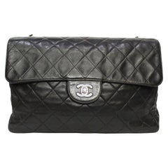 Retro Chanel Black Leather Maxi Jumbo Bag