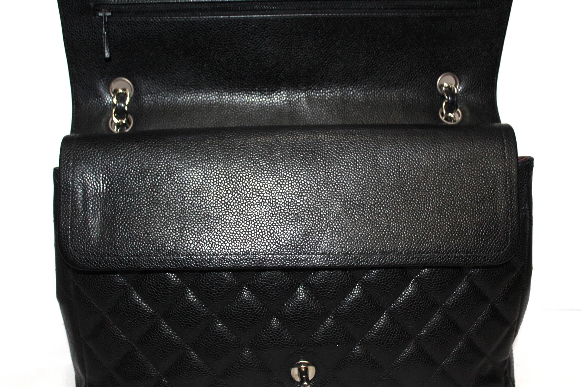 Chanel Black Leather Maxi Jumbo Double-Flap Bag 1