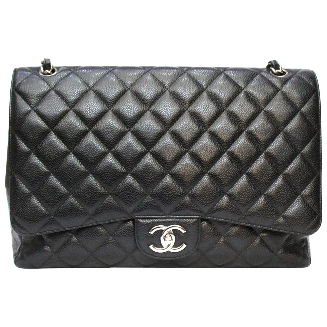 Chanel Black Leather Maxi Jumbo Double-Flap Bag