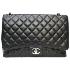 Chanel - Sac à double rabat Maxi Jumbo en cuir noir