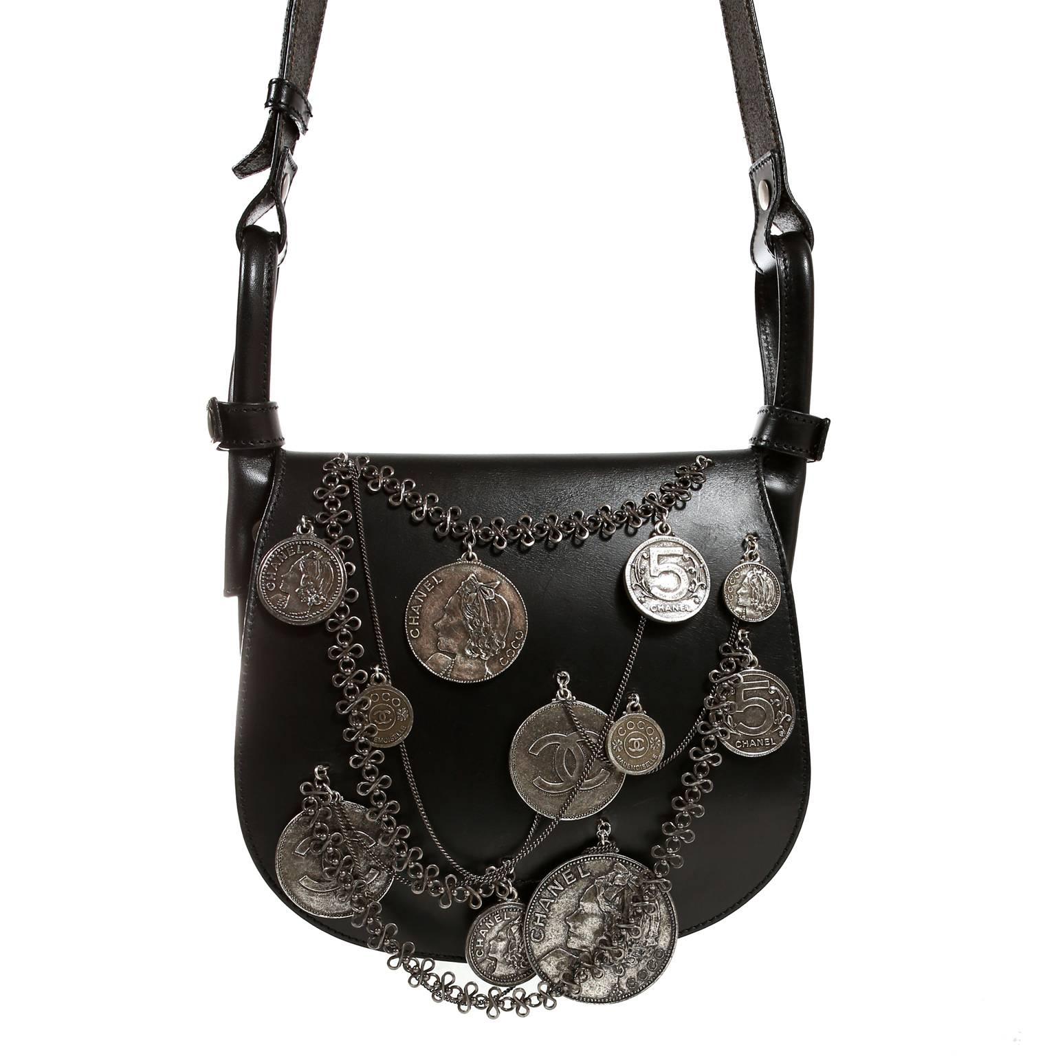Chanel Black Leather Medallion Coins Saddle Bag- Runway