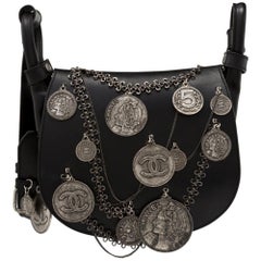 Chanel Black Leather Medallion Coins Saddle Bag