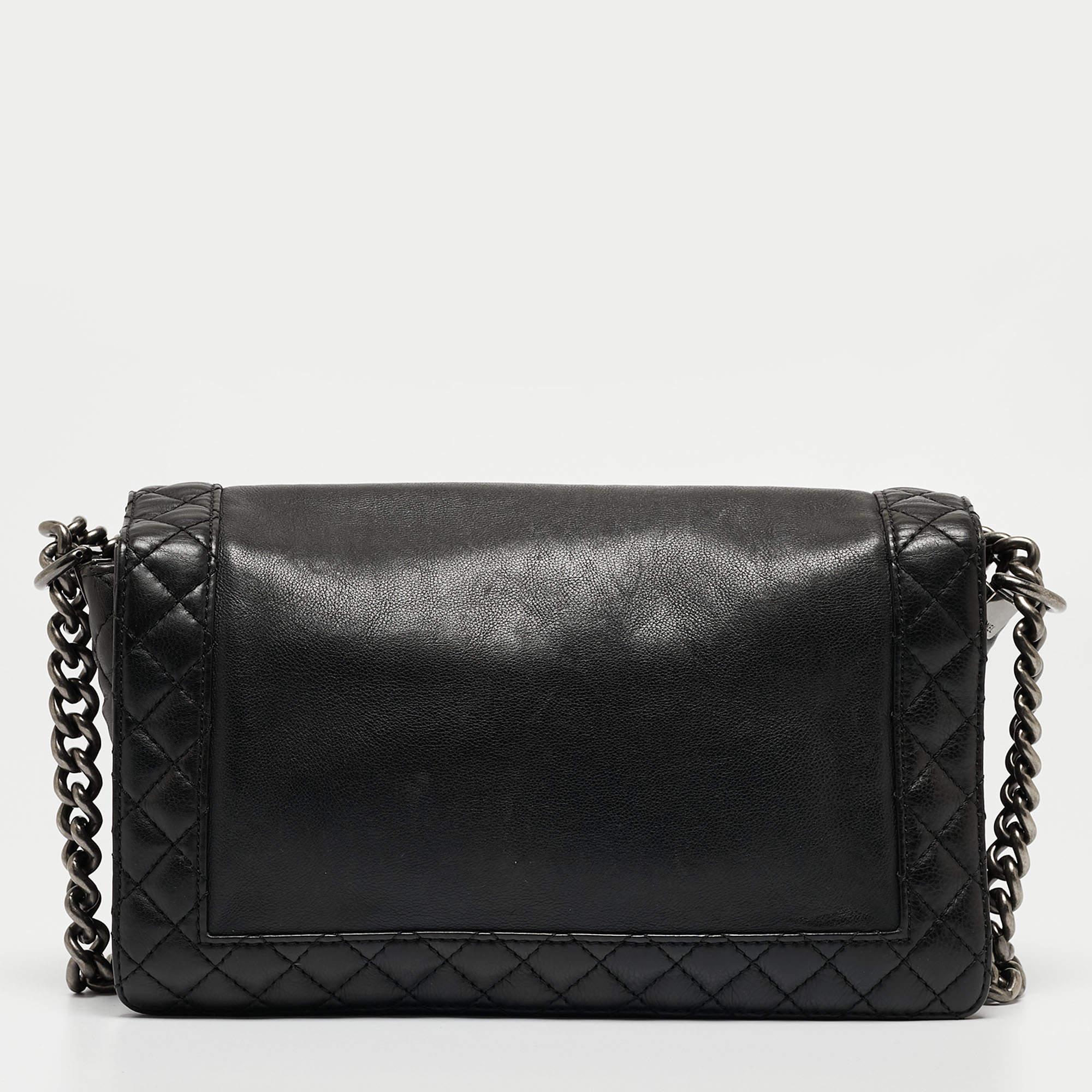 Chanel Black Leather Medium Boy Reverso Bag 1