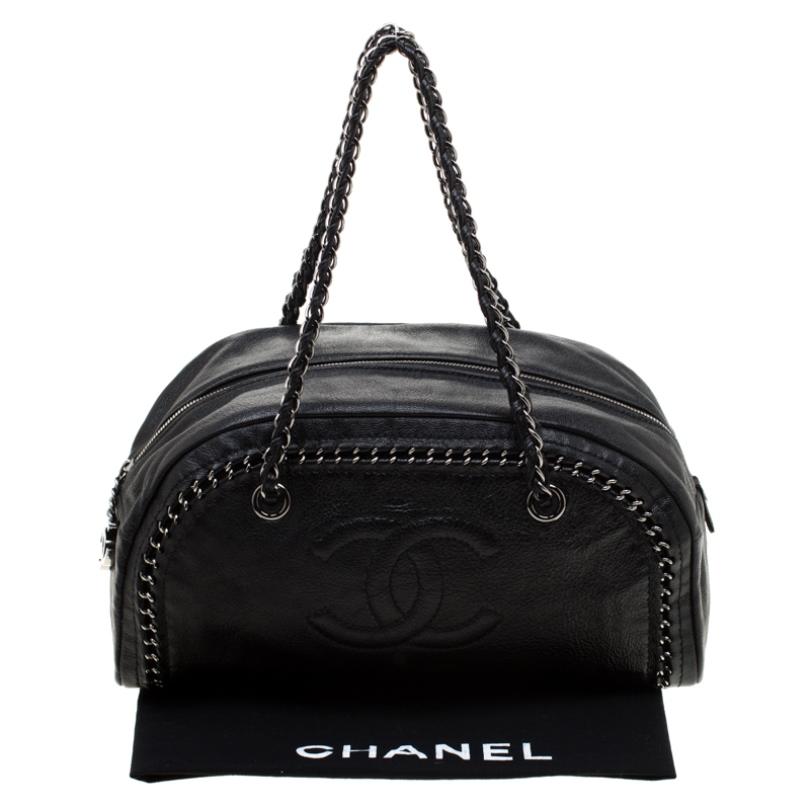 Chanel Black Leather Medium Chain Trim Luxe Ligne Bowler Bag 7
