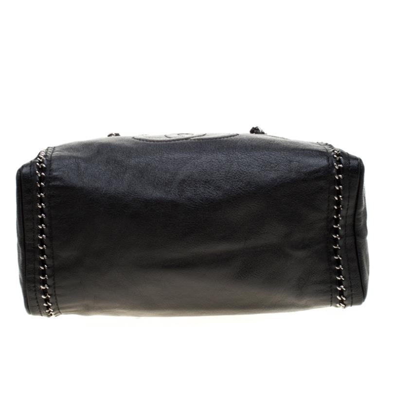 Chanel Black Leather Medium Chain Trim Luxe Ligne Bowler Bag 1