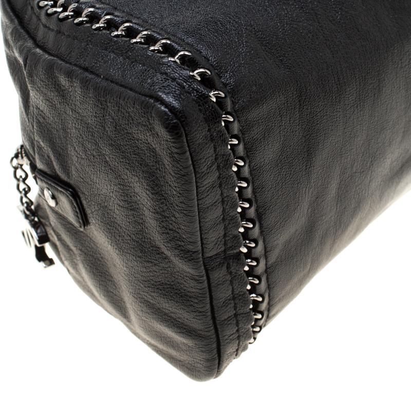 Women's Chanel Black Leather Medium Chain Trim Luxe Ligne Bowler Bag