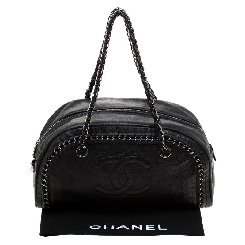 Chanel Black Leather Medium Chain Trim Luxe Ligne Bowler Bag 3