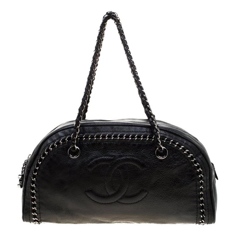 Chanel Black Leather Medium Chain Trim Luxe Ligne Bowler Bag