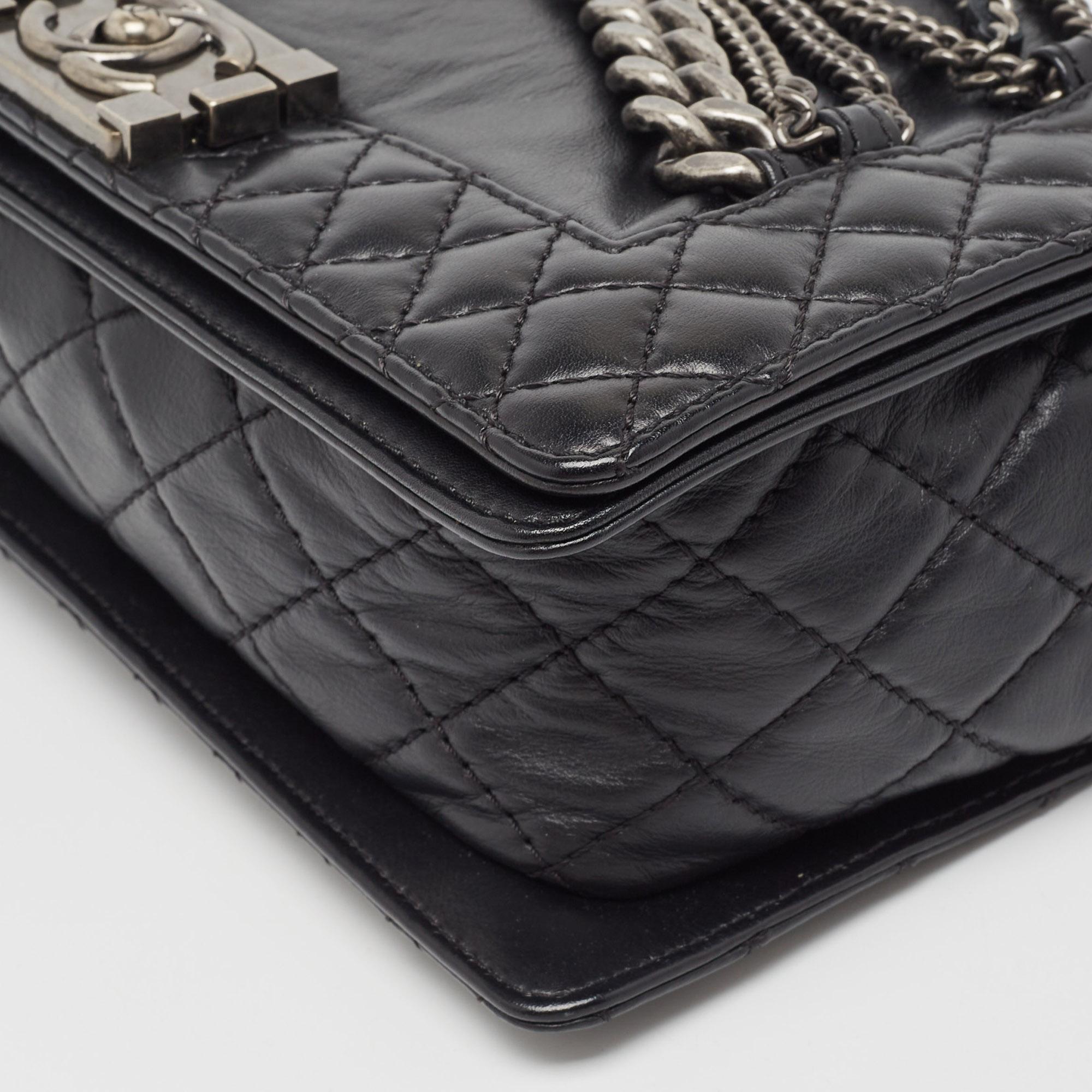 Chanel Black Leather Medium Enchained Boy Flap Bag 8