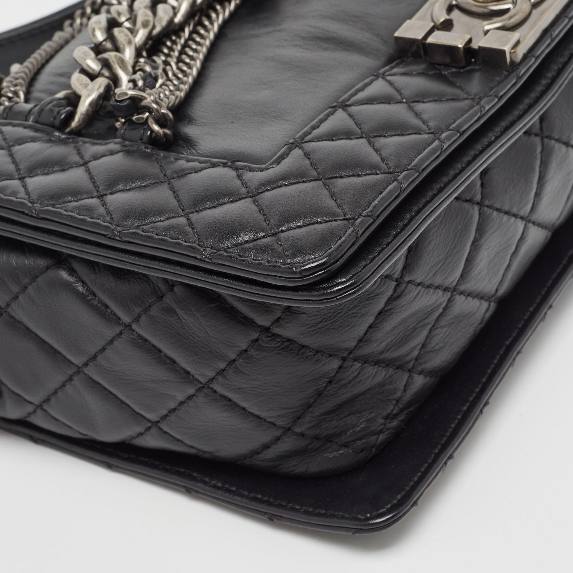 Chanel Black Leather Medium Enchained Boy Flap Bag 2