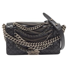 Chanel Black Leather Medium Enchained Boy Flap Bag