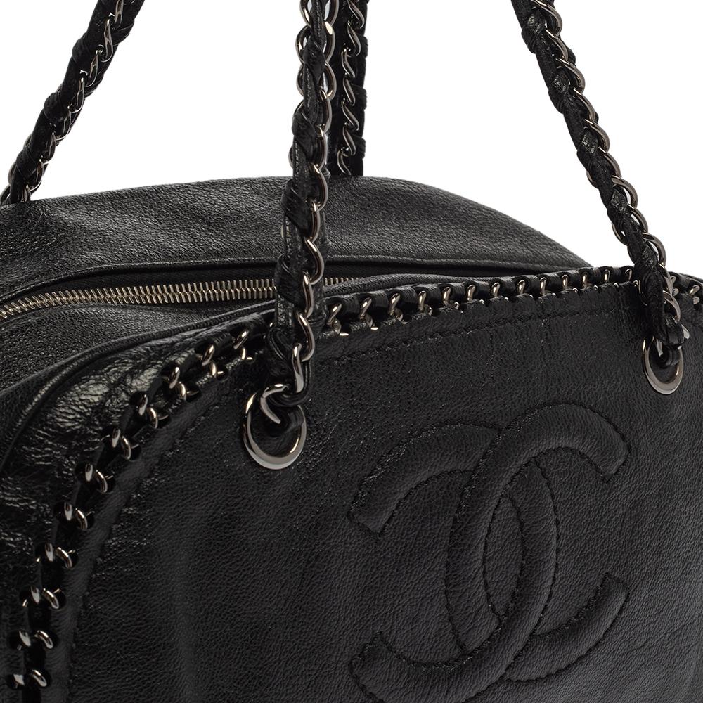 Chanel Black Leather Medium Luxe Ligne Bowler Bag 4
