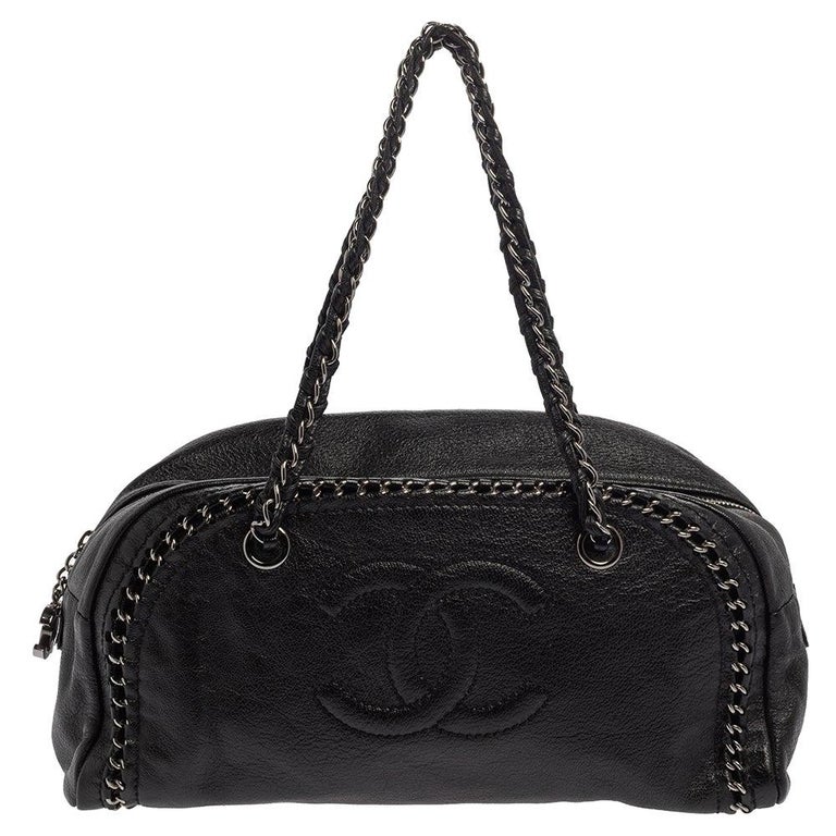 Chanel Red Lambskin Small Luxe Ligne CC Logo Bowler Bag For Sale at 1stDibs