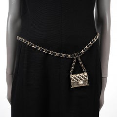 CHANEL black leather & metal 2021 21S MICRO BAG CHARM CHAIN Belt 80