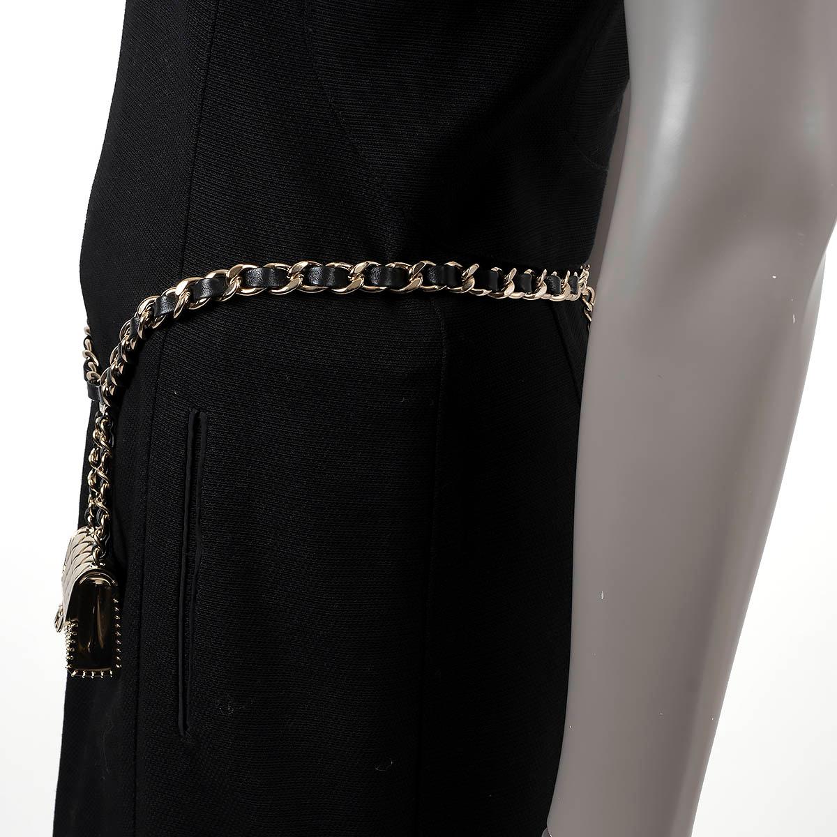 Women's CHANEL black leather & metal 2021 21S MICRO BAG CHARM CHAIN Belt 80 For Sale
