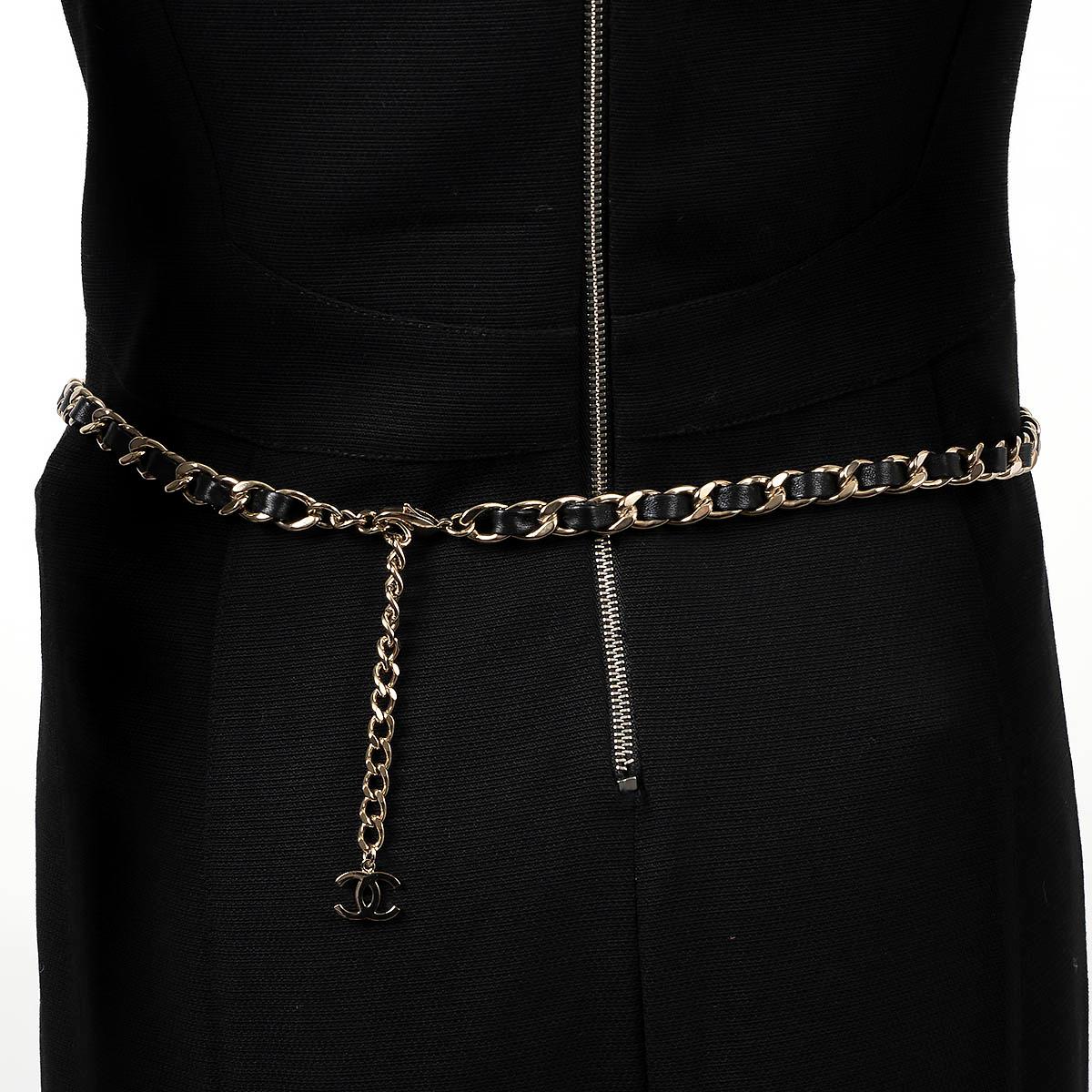CHANEL black leather & metal 2021 21S MICRO BAG CHARM CHAIN Belt 80 1