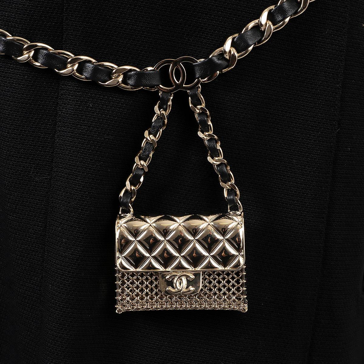 CHANEL black leather & metal 2021 21S MICRO BAG CHARM CHAIN Belt 80 For Sale 2