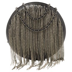 Chanel Black Leather Metal Fringe Round Chain Clutch