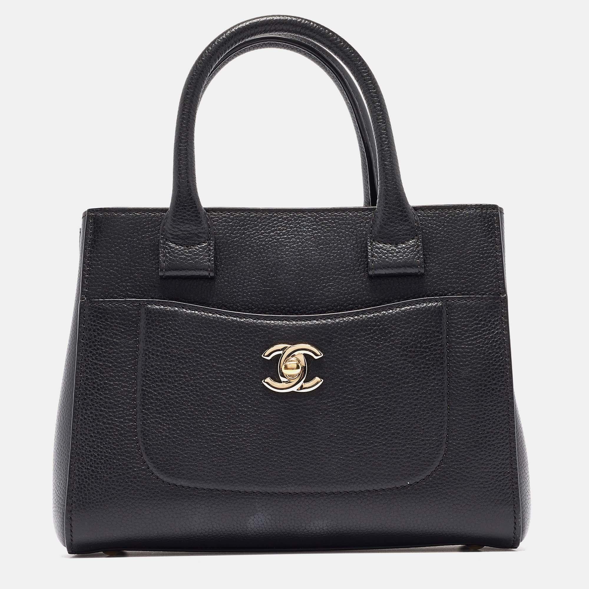 Chanel Black Leather Mini Neo Executive Tote For Sale 8