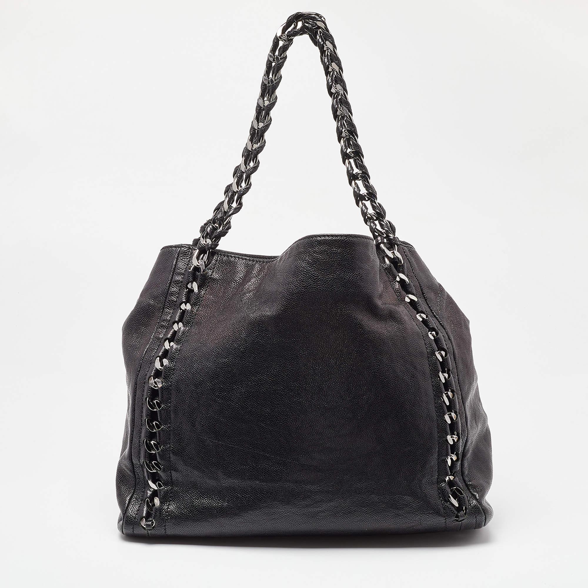 Chanel Black Leather Modern Chain North/South Tote 3
