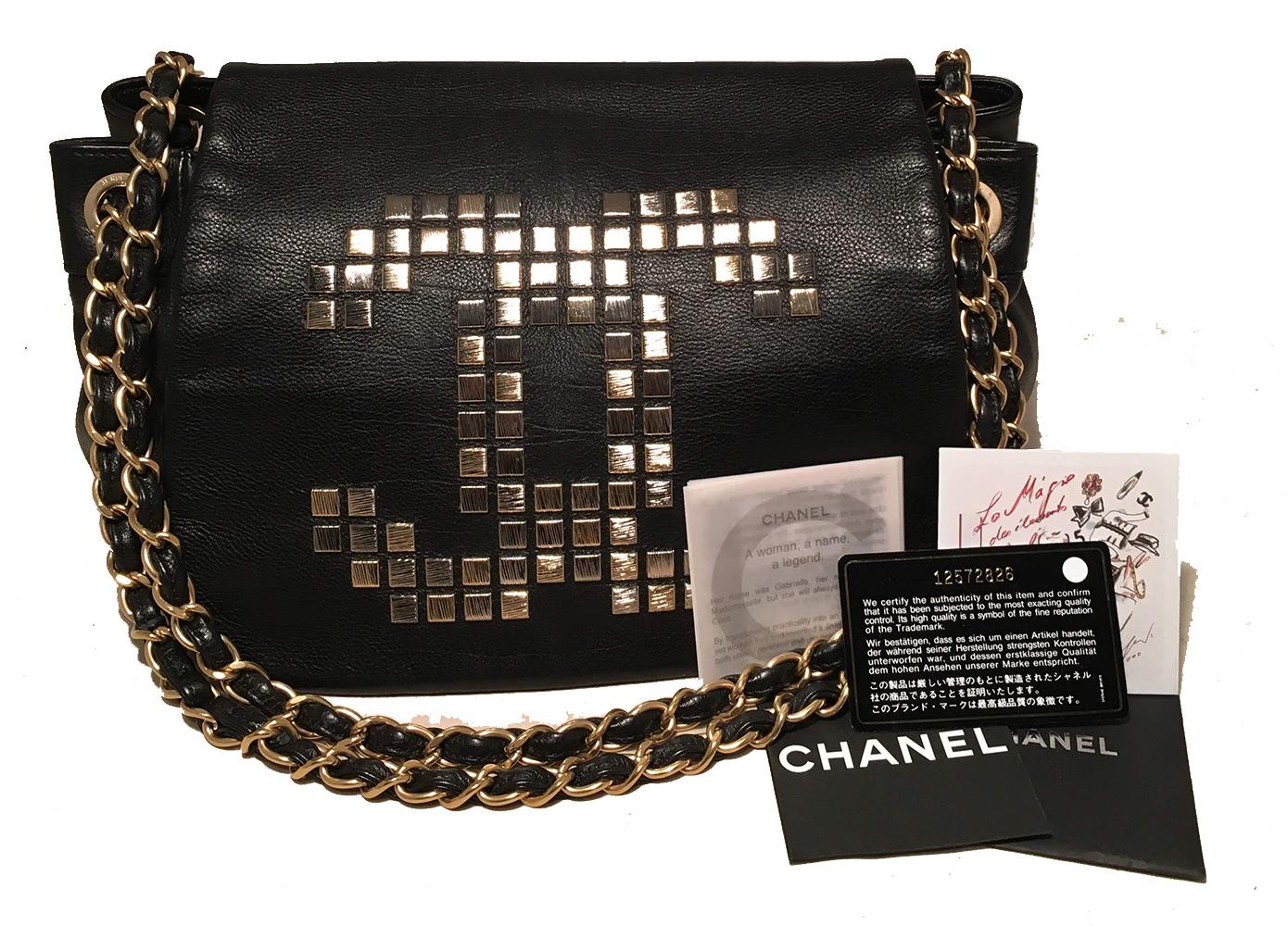 Chanel Black Leather Mosaic Studded Accordion Classic Flap Shoulder Bag 6