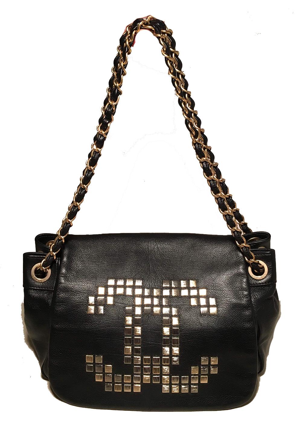 Chanel Black Leather Mosaic Studded Accordion Classic Flap Shoulder Bag 7