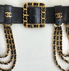 Chanel Black Leather Multi Chain and Logo Belt