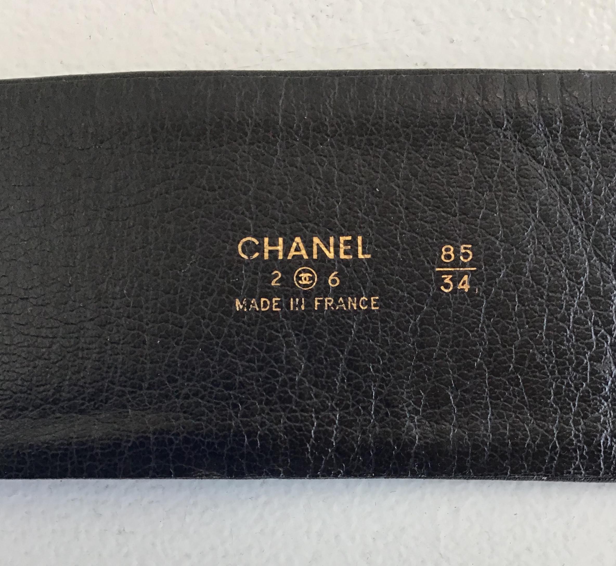 Women's or Men's Chanel Black Leather Multi Chain and Logo Belt For Sale