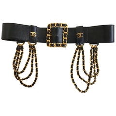 Chanel Black Leather Multi Chain and Logo Belt