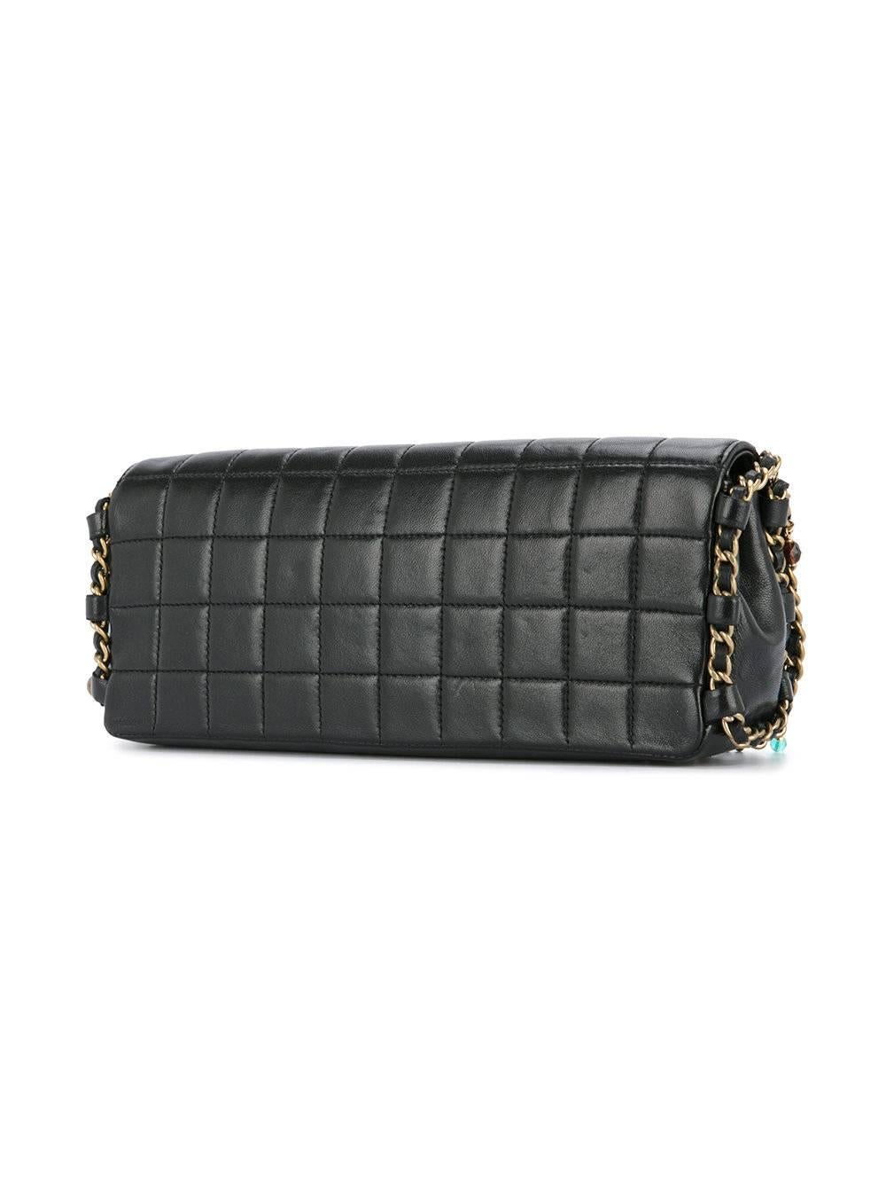 Women's Chanel Black Leather Multi Color Gripoix Evening Clutch Shoulder Flap Bag