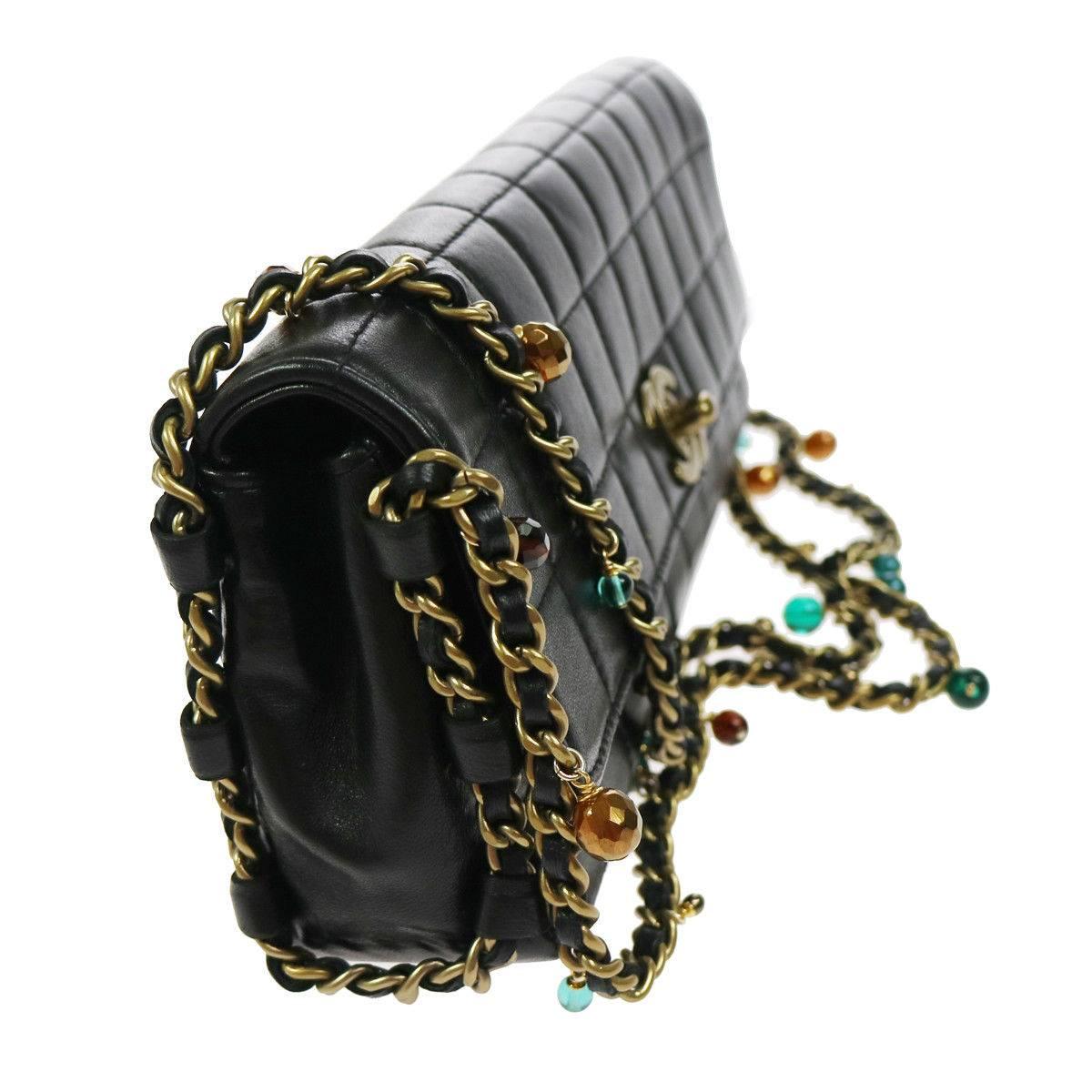 Chanel Black Leather Multi Color Gripoix Evening Clutch Shoulder Flap Bag 1