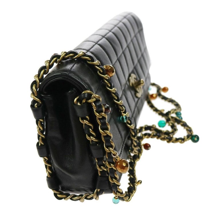 Chanel Black Leather Multi Color Gripoix Evening Clutch Shoulder Flap Bag For Sale at 1stdibs
