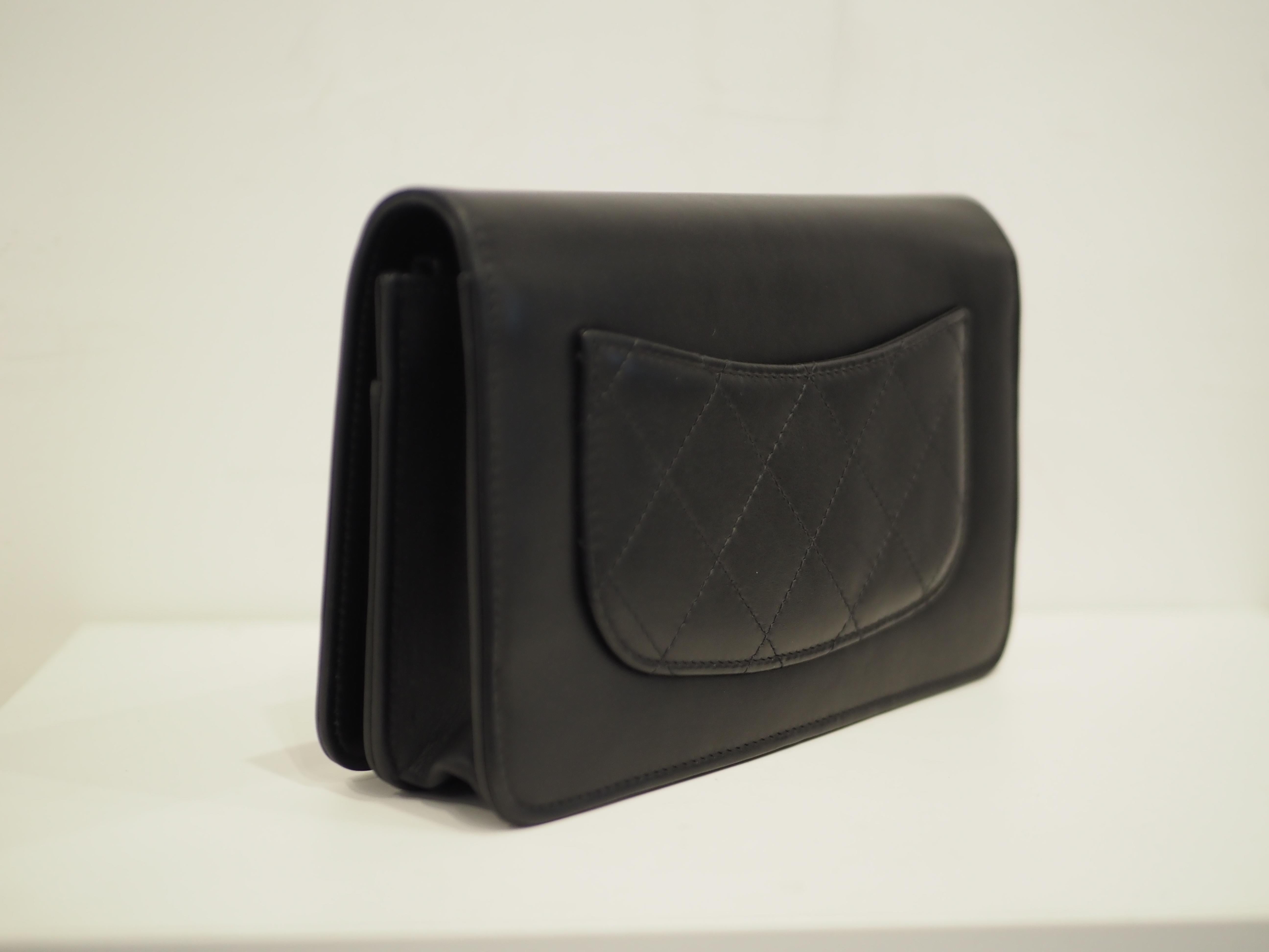 Chanel Black leather multitone hardware lettering WOC handle or shoulder bag For Sale 9