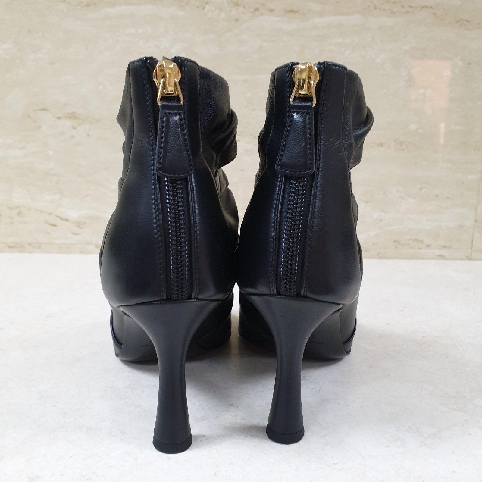 Chanel Black Leather Open Toe Bow CC Boots Booties Heels 3