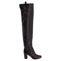 CHANEL black leather OVER KNEE BLOCK HEEL Boots Shoes 37