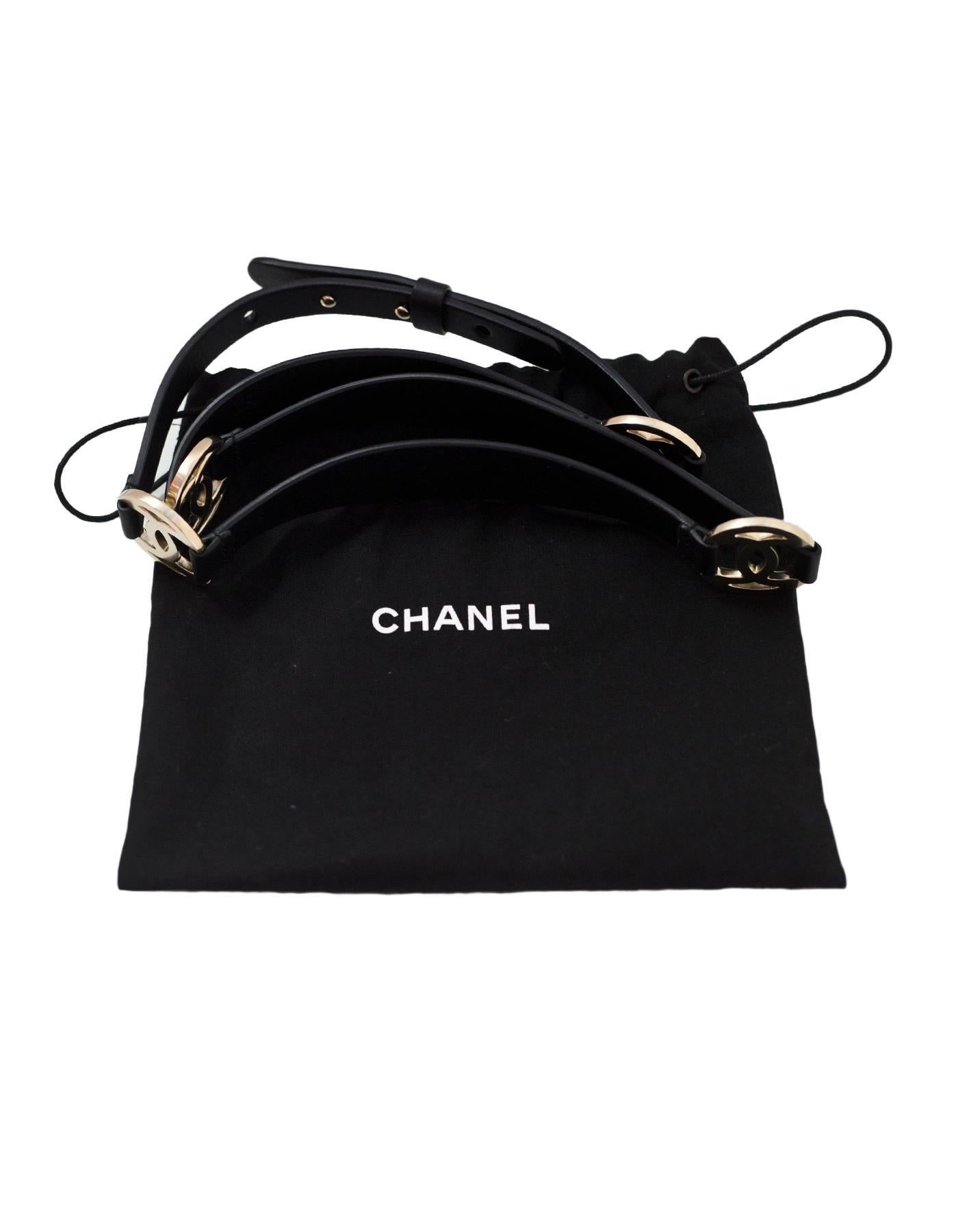 Chanel Black Leather & Pale Goldtone CC Belt Sz 85 In Excellent Condition In New York, NY