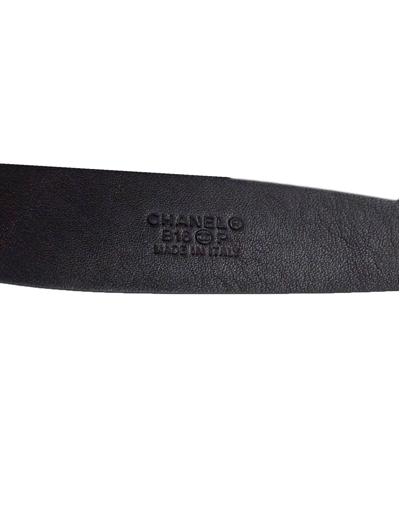 Women's Chanel Black Leather & Pale Goldtone CC Belt Sz 85