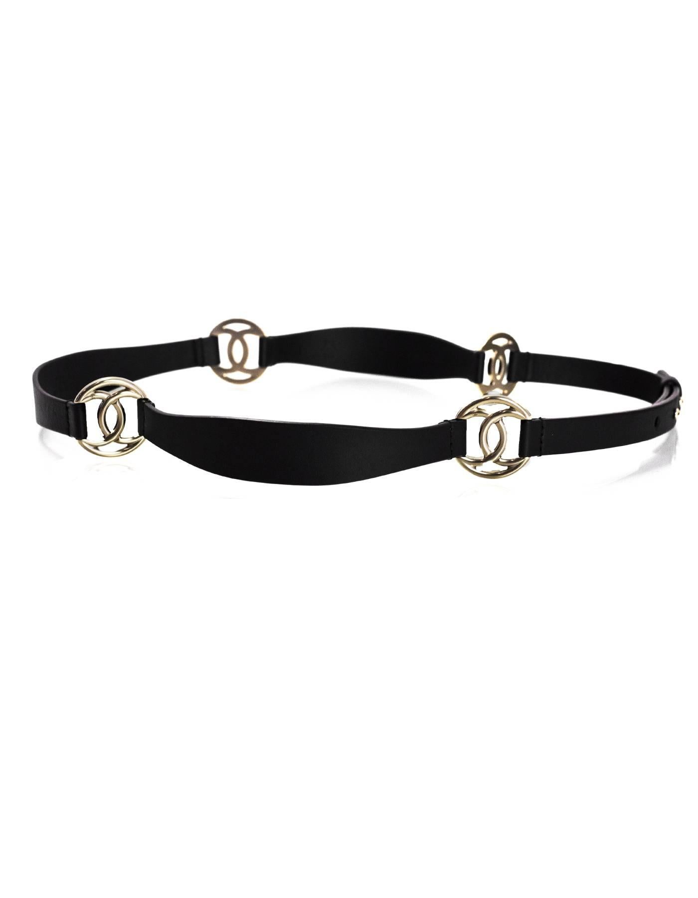 Chanel Black Leather & Pale Goldtone CC Belt Sz 85 1