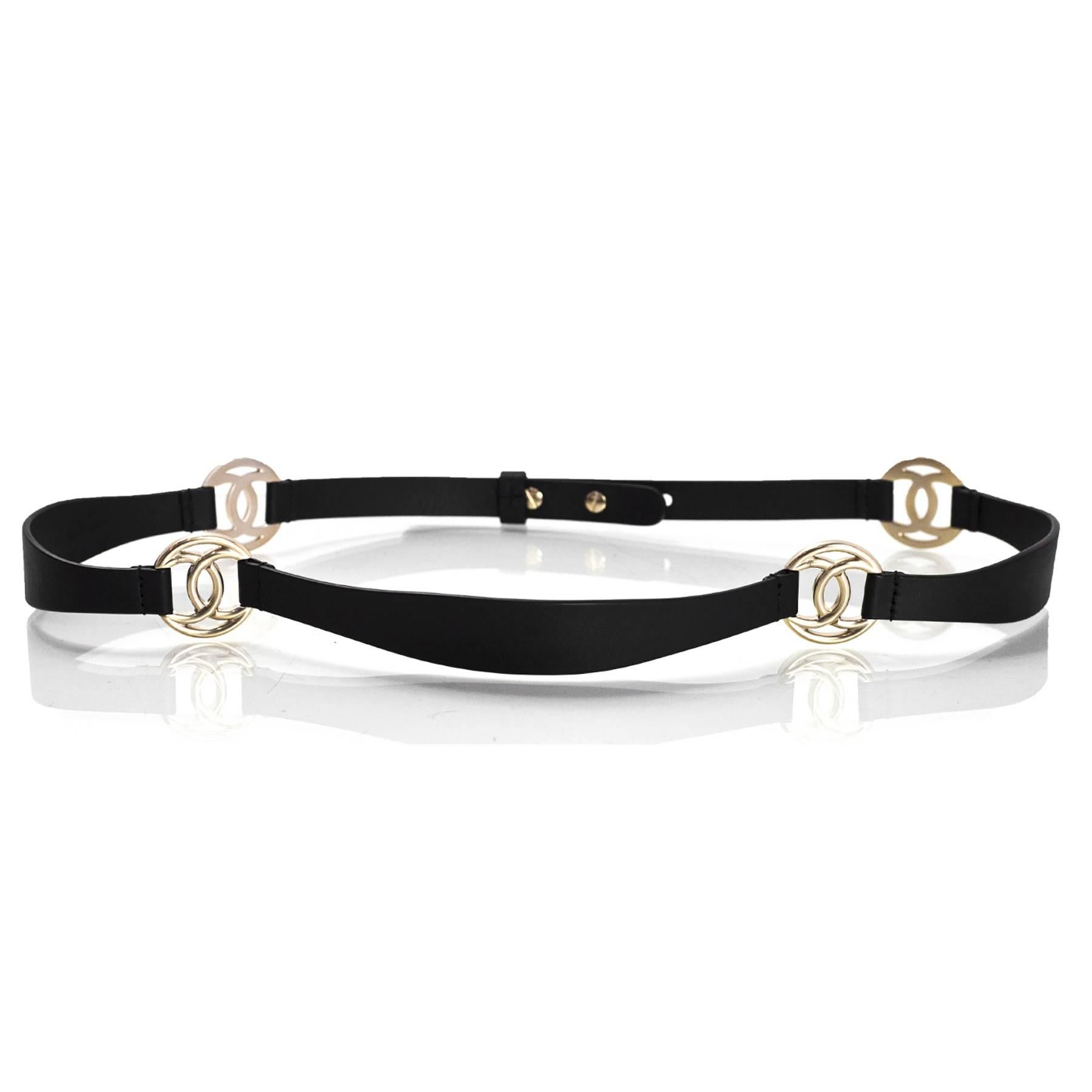 Chanel Black Leather & Pale Goldtone CC Belt Sz 85 2