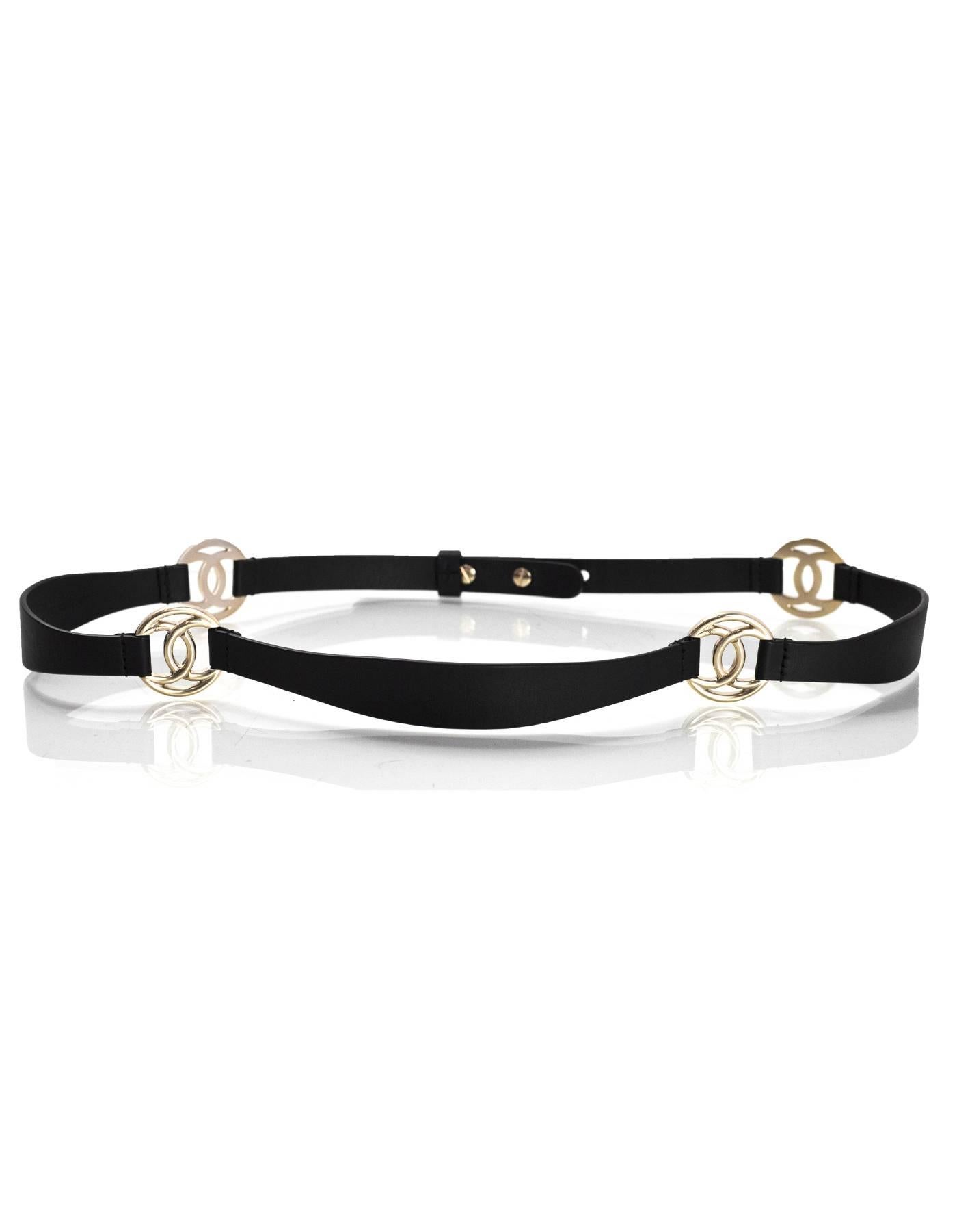 Chanel Black Leather & Pale Goldtone CC Belt Sz 85 3