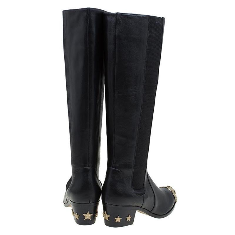 Chanel Black Leather Paris Dallas Knee Length Boots Size 38 1