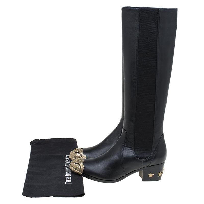 Chanel Black Leather Paris Dallas Knee Length Boots Size 38 3