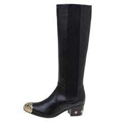 Chanel Black Leather Paris Dallas Knee Length Boots Size 38