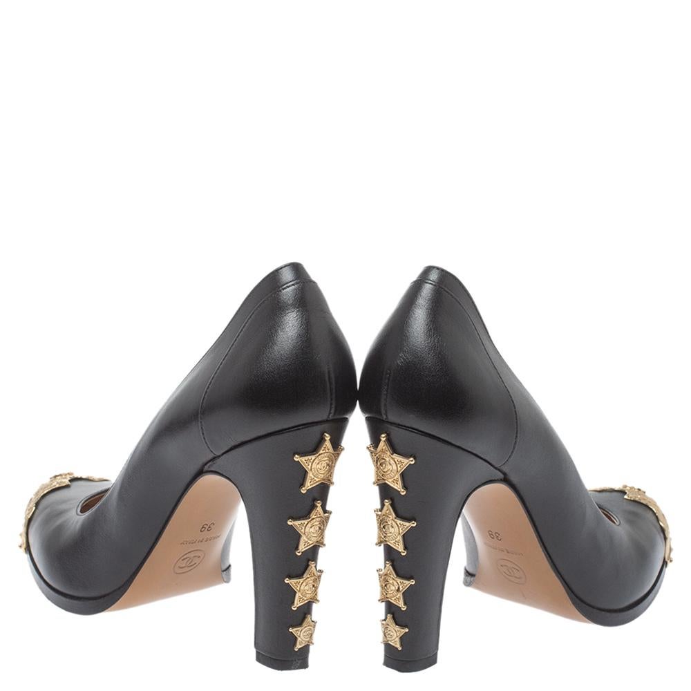 Chanel Black Leather Paris Dallas Star Studded Pumps Size 39 1