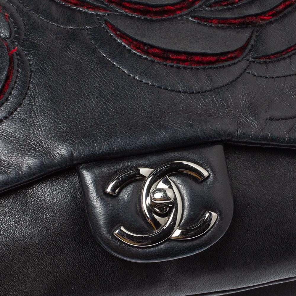 Chanel Black Leather Paris Shanghai Camellia Flap Bag 3