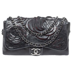 Chanel Black Leather Paris Shanghai Camellia Flap Bag