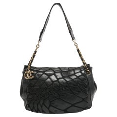 Chanel Borsa a tracolla a fisarmonica in pelle nera patchwork