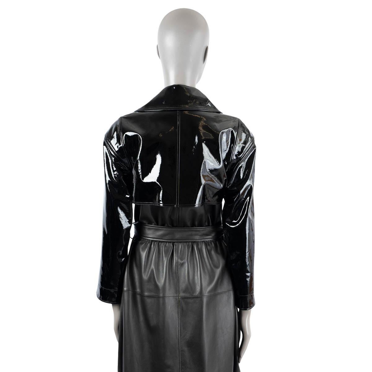 CHANEL black leather & patent 2018 18S TRENCH Coat Jacket 38 S For Sale 2